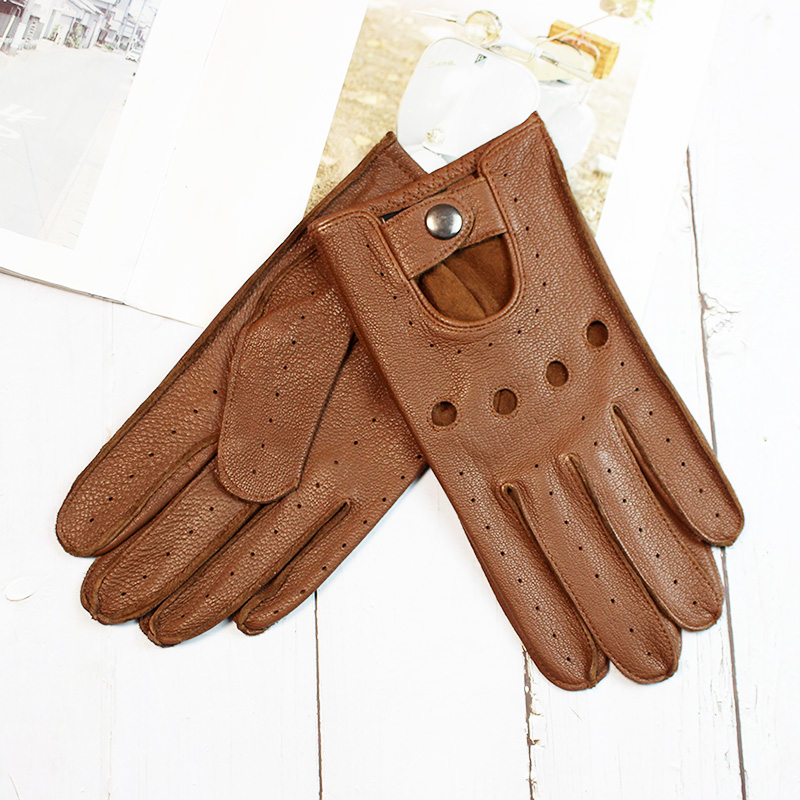 Leather Driving Glove - 夏運転鹿革フルフィンガーレザー手袋男性用薄型中空裏地なしオートバイ乗馬メンズファッションドライバー手袋