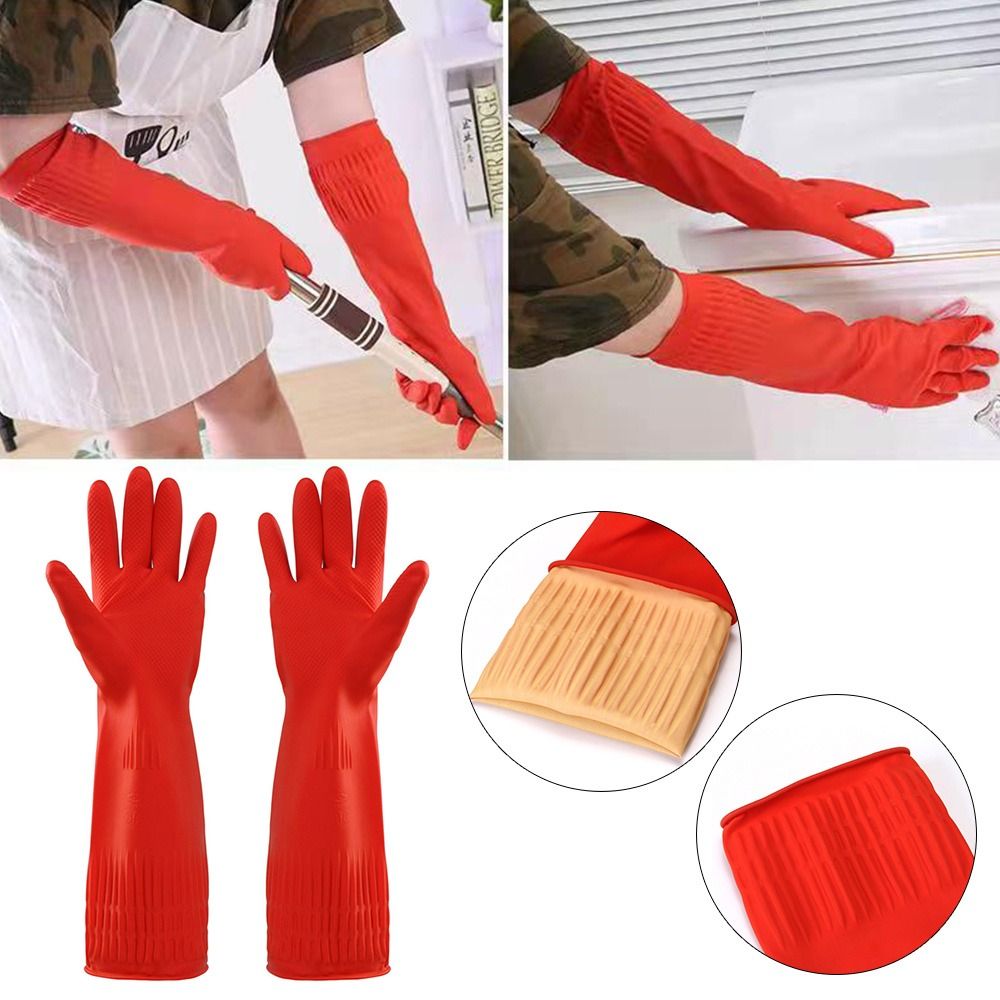 Dish Glove Rubber - 追加の長いカフ付きの頑丈なゴム手袋、安全性の手袋、車の洗濯、食器洗い、家庭用クリーニング、1ペア