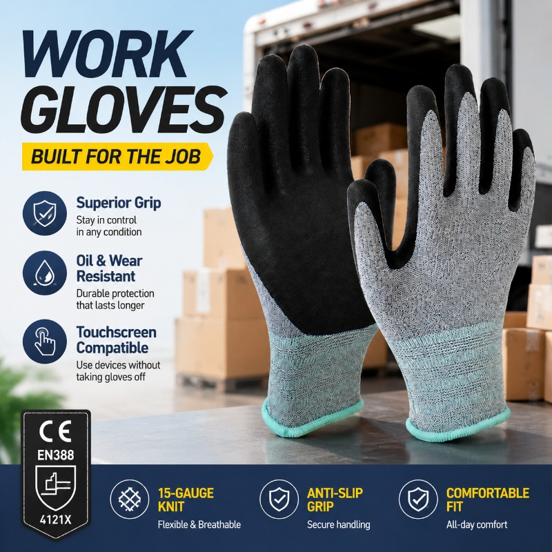 Nitrile Mechanic Glove - 15ゲージポリエステルニトリルコーティング作業用手袋、耐油性、EN388認証、タッチスクリーン対応、配送・宅配サービス用