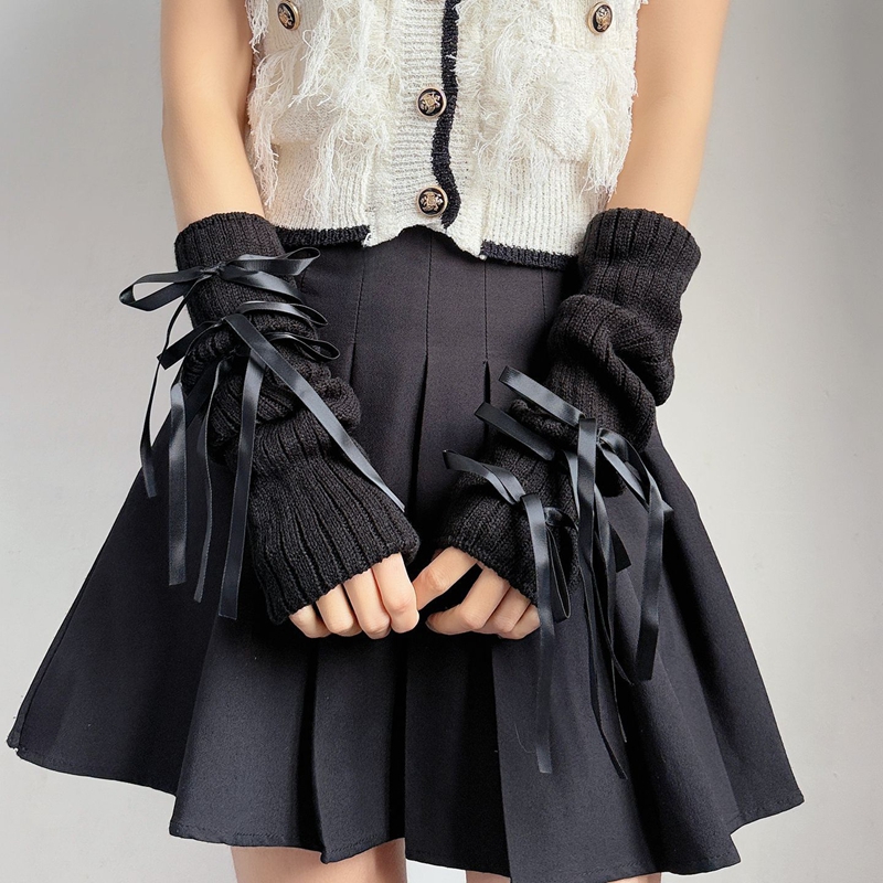 スイートリボンボウ付きニットの暖かい指なし手袋、スタイリッシ - Fingerless Glove Knit のレビューと価格