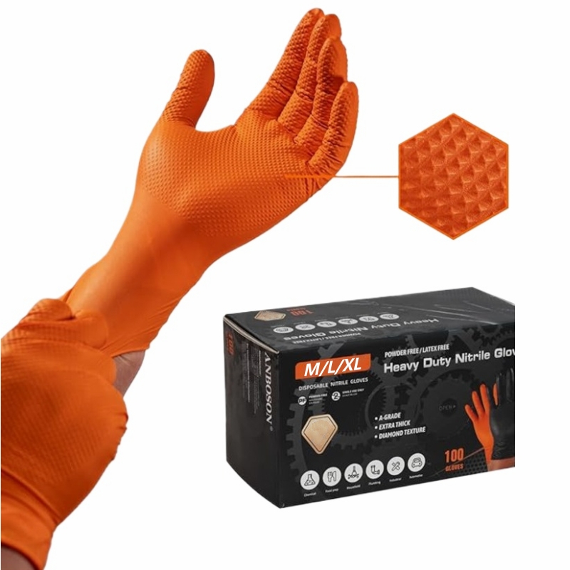 8ミルヘビーデューティーオレンジニトリルグローブ使い捨てダイ - Nitrile Mechanic Glove のレビューと価格